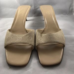 Tan Gucci Leather Mule Sandals Size 11